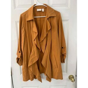 Chico's Butterscotch Orange Brown Open Front Ruffled Cardigan Lyocell 3 / XL